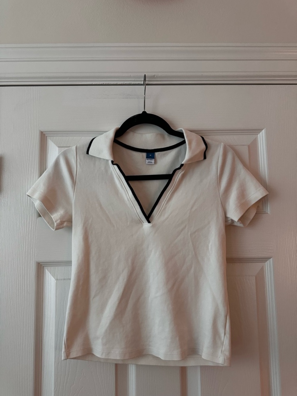 Old Navy Cream Short-Sleeve Polo Top with Black Trim